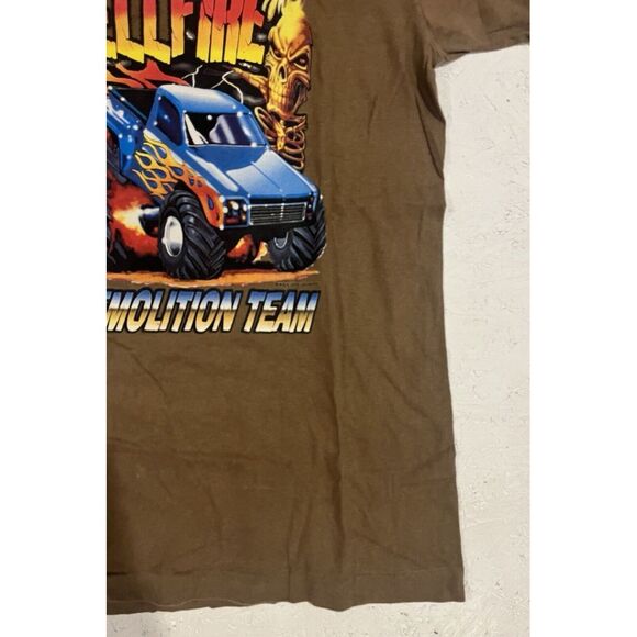 Vintage Hellfire Demolition Team Monster Truck Shirt Mens Small Brown Comfort - Picture 2 of 11